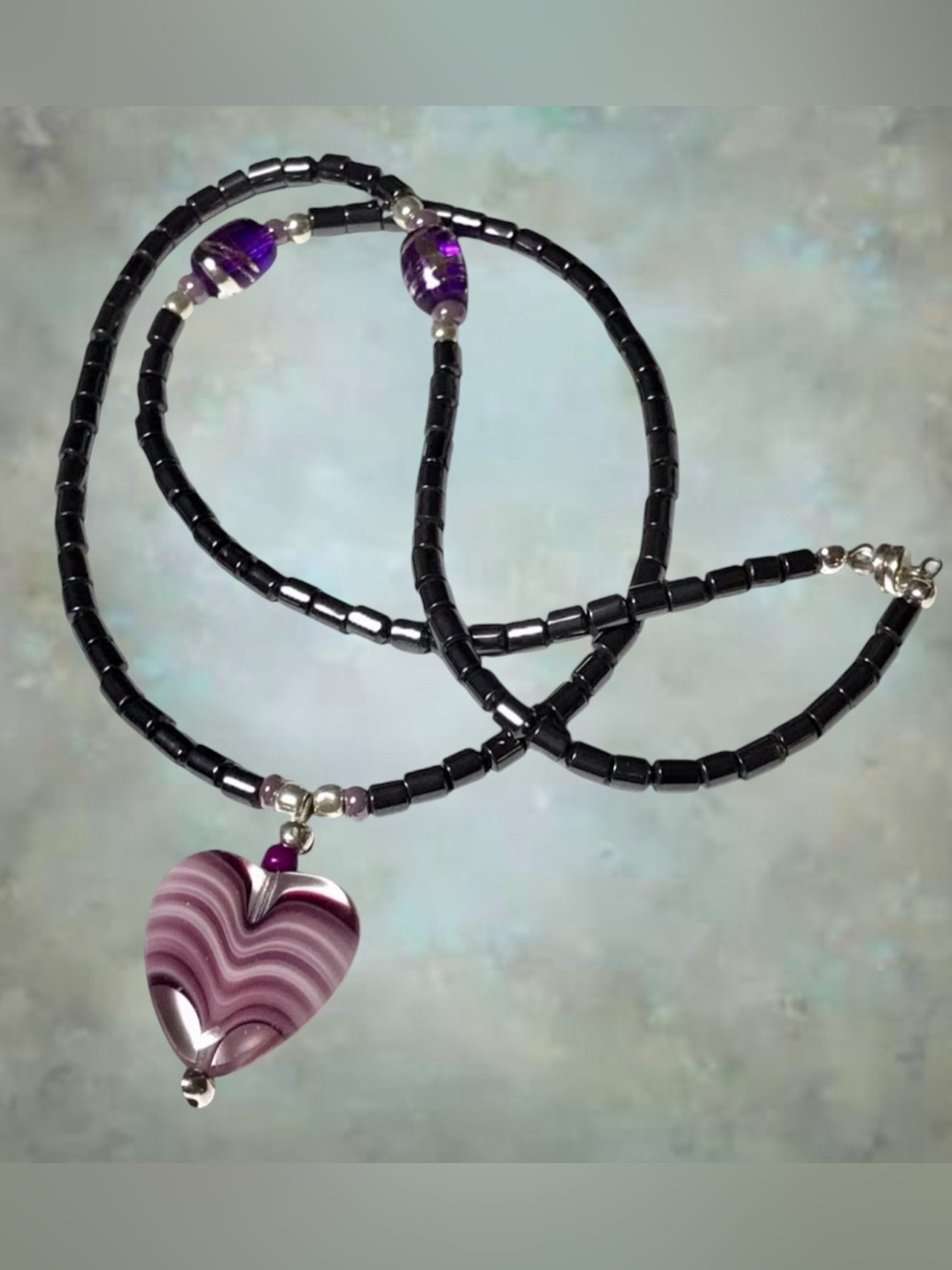 Handmade Necklace Hemalyke Purple Heart Pendant